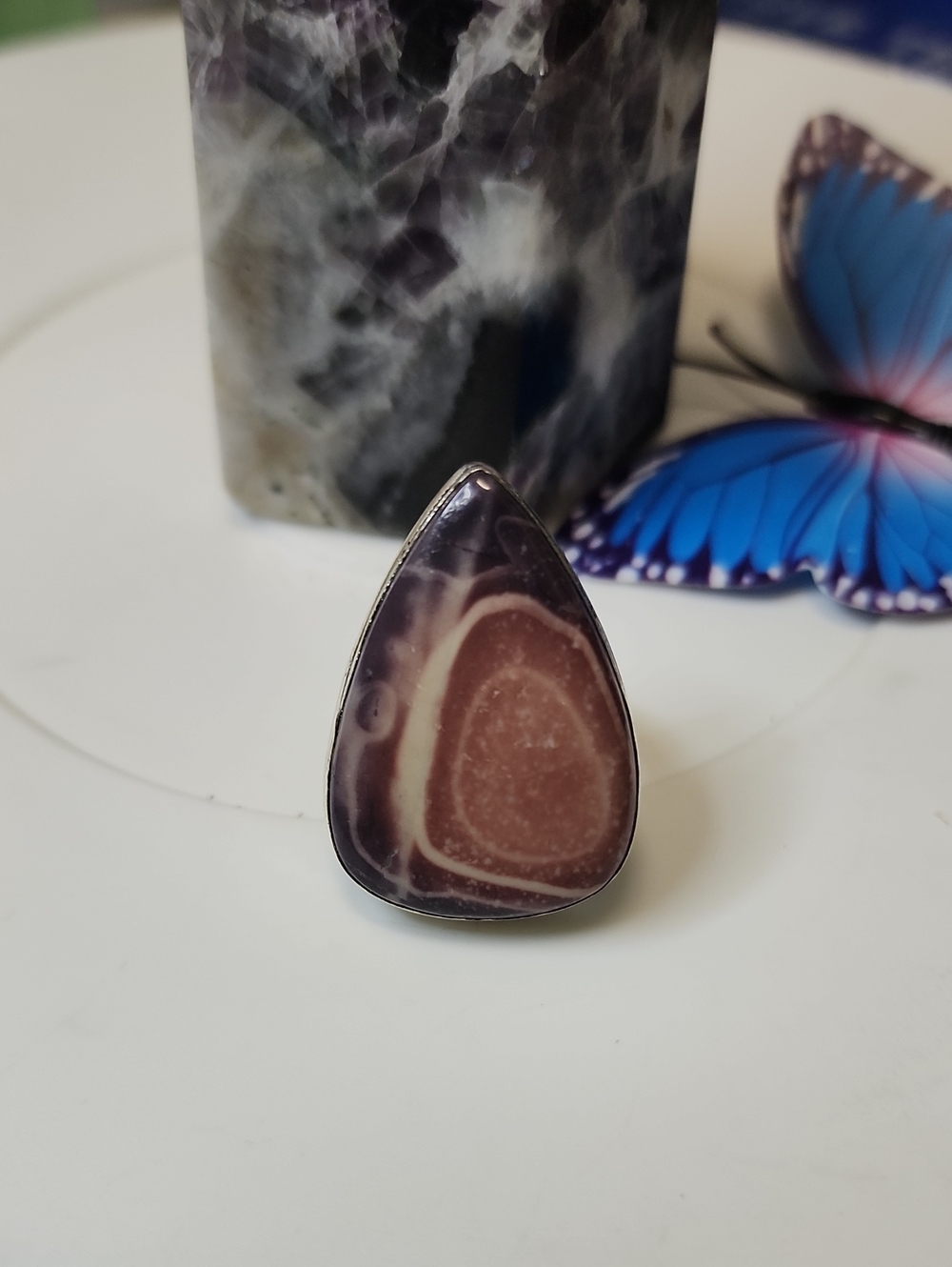 Handmade Teardrop Purple and Brown Stone Ring - Women Jewelry